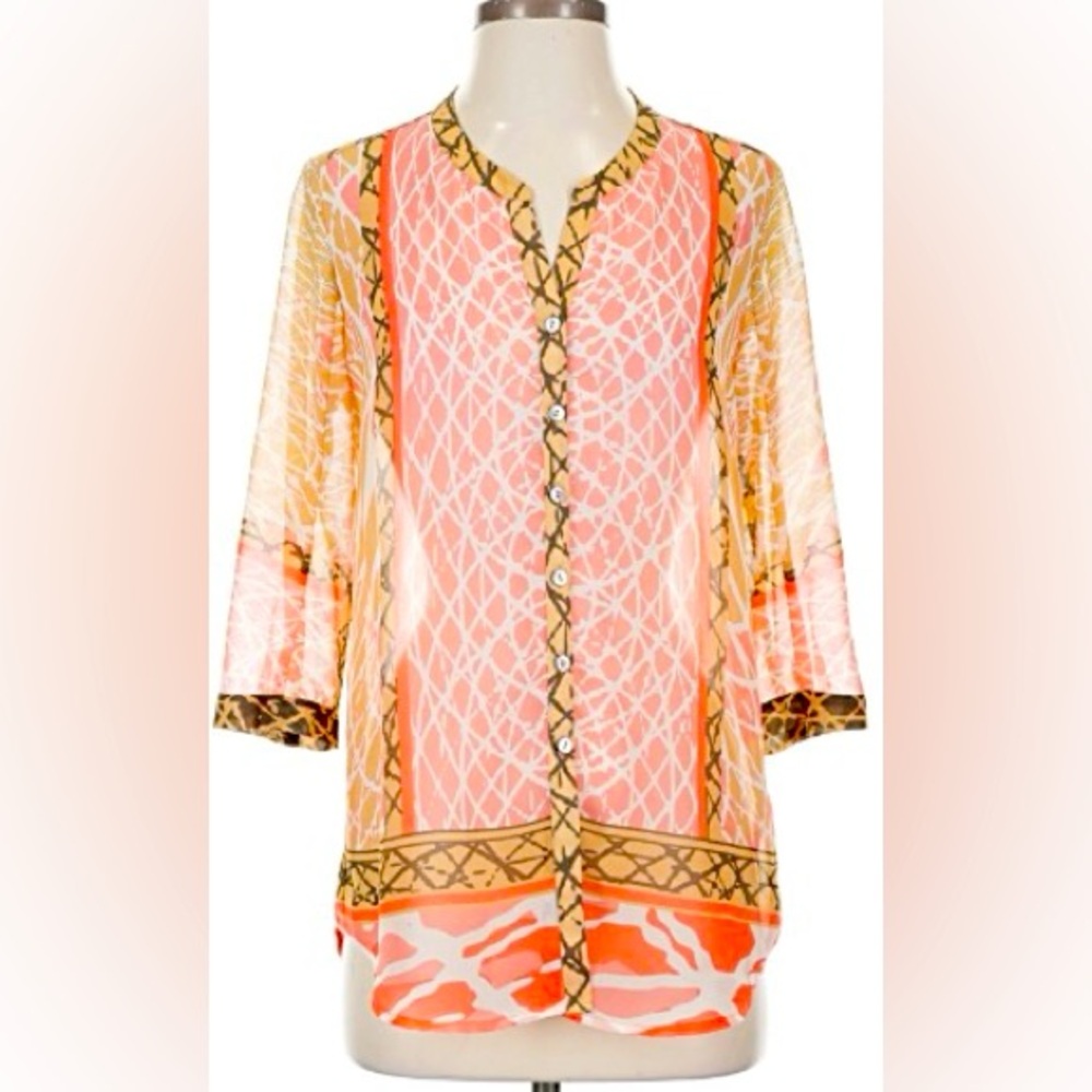 NIC & ZOE Skipping Stones Tinic Blouse Orange Coral Chiffon NWT